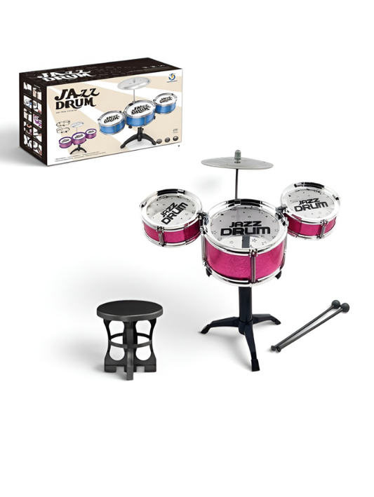 3-Drum Kids Jazz Musical Toy Set with Cymbal & Stool – Pink TV6756