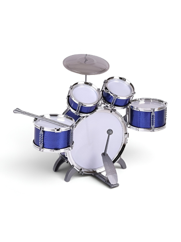 5-Piece Kids Jazz Drum Set with Stool, Cymbal, and Drumsticks – Blue Musical Instrument Toy Kit with Bass Drum Pedal for Toddlers TV1102