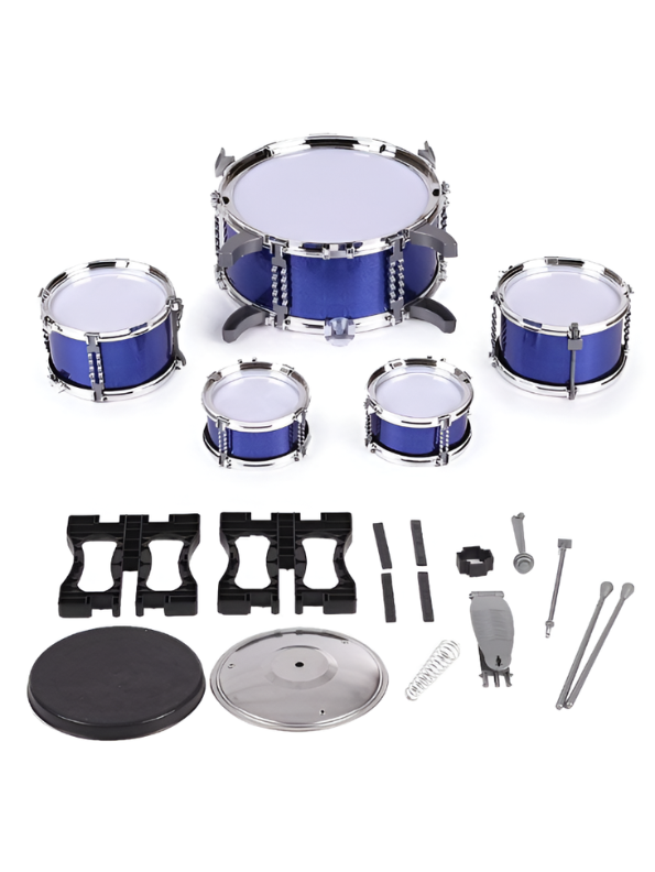 5-Piece Kids Jazz Drum Set with Stool, Cymbal, and Drumsticks – Blue Musical Instrument Toy Kit with Bass Drum Pedal for Toddlers TV1102