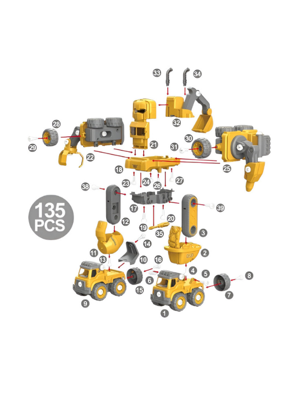 5-in-1 Take Apart Construction Robot Toy Set – DIY STEM Building Toys with Remote Control for Kids NX15614.