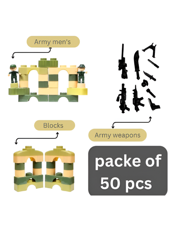 50 PCS Army Block Building Toys Set with Soldier Figures & Storage Bag LMI8432.