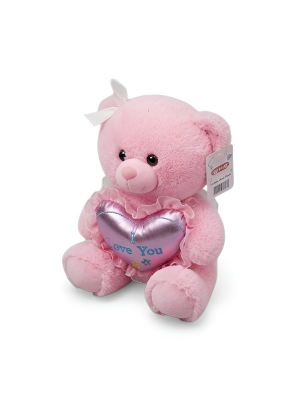 40cm Pink Plush Teddy Bear with ‘I Love You’ Metallic Purple Heart ST16146.