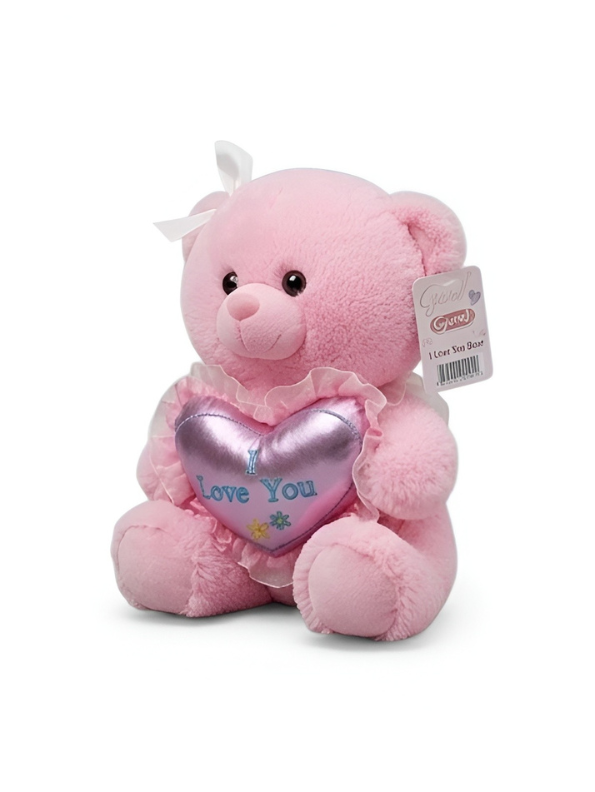 40cm Pink Plush Teddy Bear with ‘I Love You’ Metallic Purple Heart ST16146.