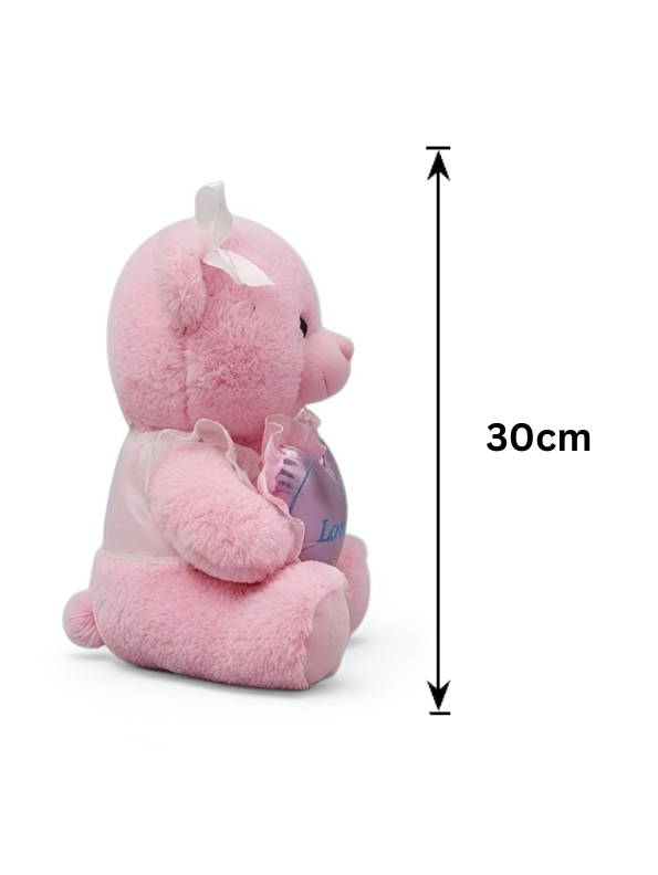 30cm Pink Plush Teddy Bear with ‘I Love You’ Metallic Purple Heart ST16145.