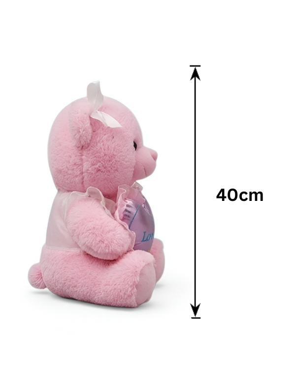 40cm Pink Plush Teddy Bear with ‘I Love You’ Metallic Purple Heart ST16146.