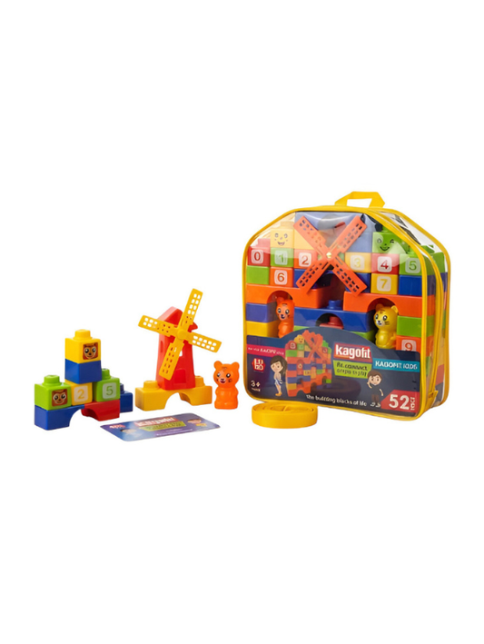 52-Piece Kids Building Blocks Toy Set – Early Learning Number Blocks with Windmill & Tiger Figure, DIY Construction Set with Portable Carry Case LMI9365.