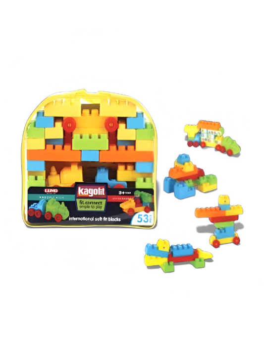 53-Piece Soft Building Blocks Set for Toddlers – Educational STEM Interlocking Construction Toys with Storage Bag LMI7476.