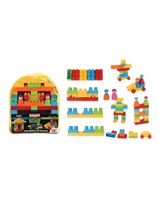 58-Piece Soft Building Blocks Set – Educational STEM Interlocking Blocks with Figures and Wheels LMI7477.