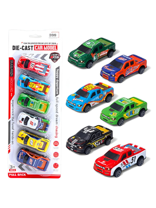 6-Pack Die-Cast Metal Race Car Set for Kids | Pull-Back Action Toy Vehicles LMI14912