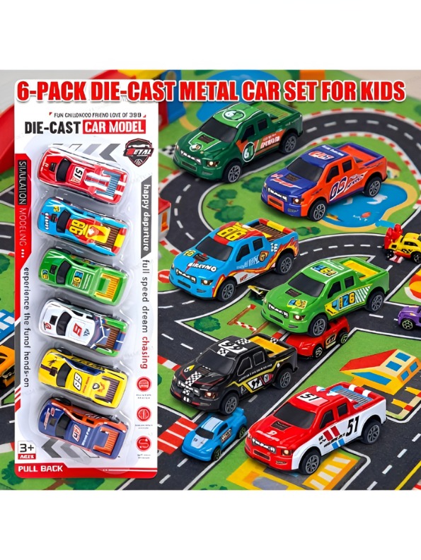 6-Pack Die-Cast Metal Race Car Set for Kids | Pull-Back Action Toy Vehicles LMI14912
