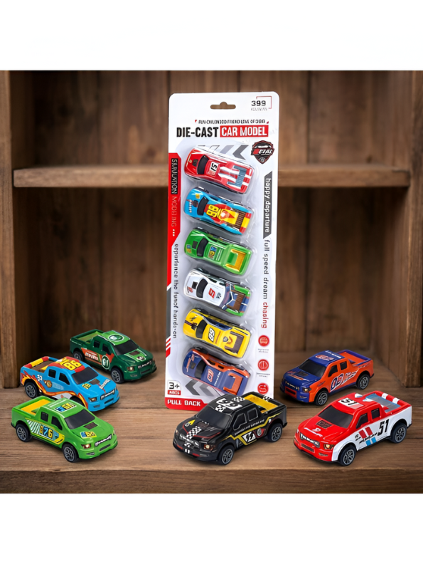 6-Pack Die-Cast Metal Race Car Set for Kids | Pull-Back Action Toy Vehicles LMI14912