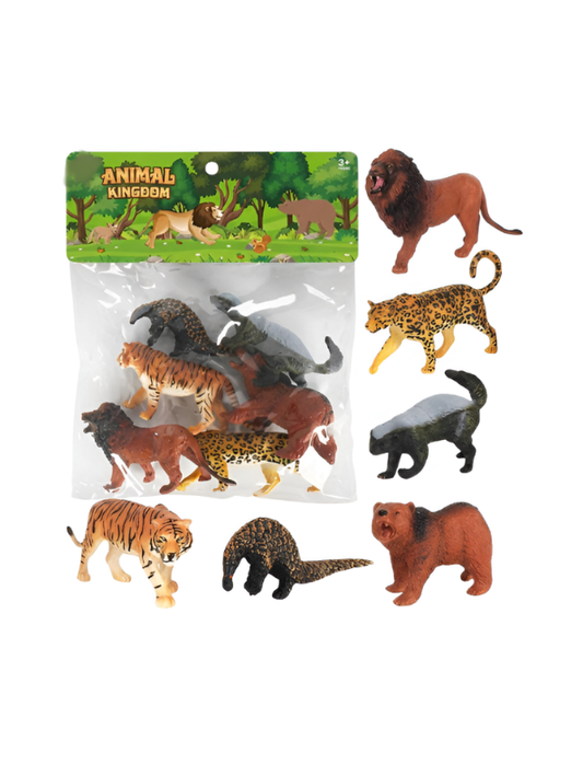6-Piece Wild Animal Figurine Set – Tiger, Lion, Leopard, Bear, Honey Badger & Pangolin – Educational Toy Playset LMI16108.