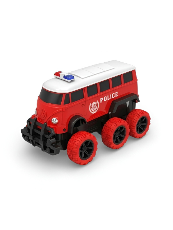 6-Wheel RC Police Monster Bus for Kids – Off-Road Truck Red MD1431.