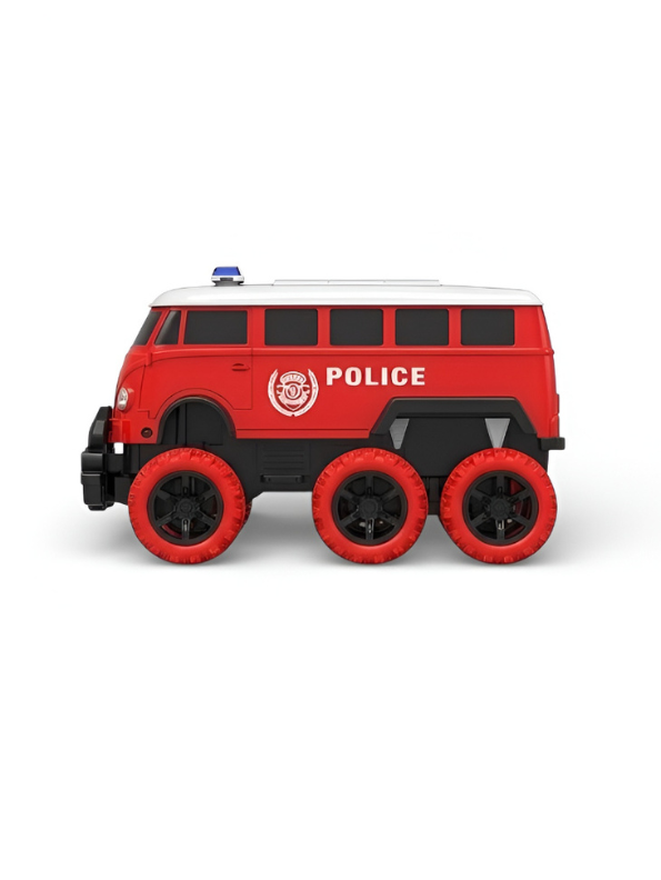 6-Wheel RC Police Monster Bus for Kids – Off-Road Truck Red MD1431.