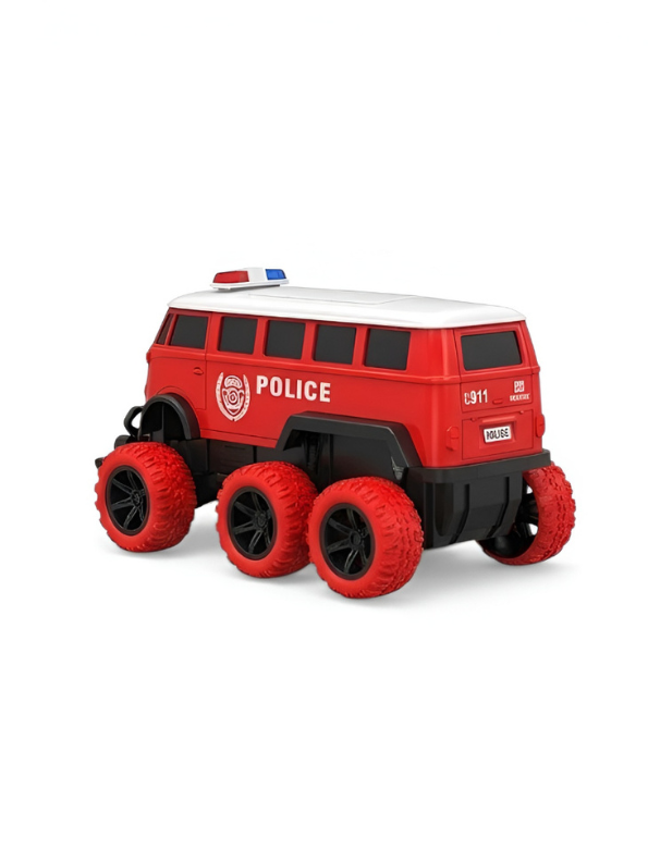 6-Wheel RC Police Monster Bus for Kids – Off-Road Truck Red MD1431.