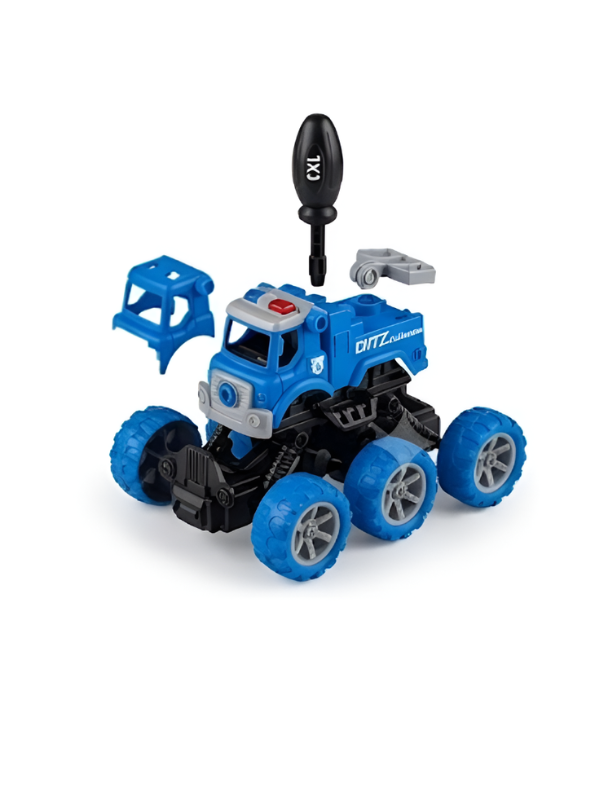 6-Wheel Take Apart Toy Truck Set – 4-Pack DIY Construction Vehicles with Toy Screwdriver, STEM Learning Building TV2587.