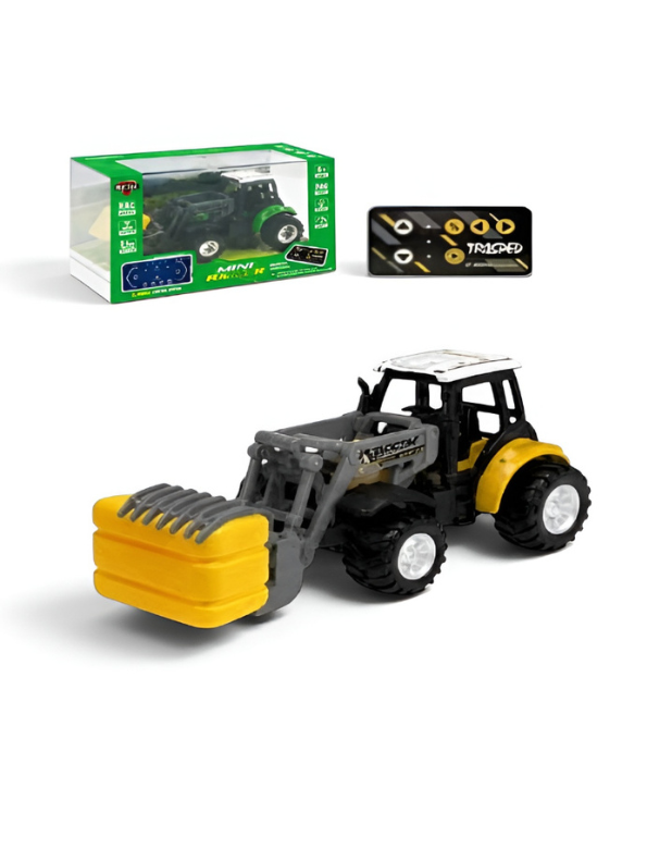 1:64 Scale Mini RC Tractor Toy with Acrylic Display Case Grapple Frok MD578.