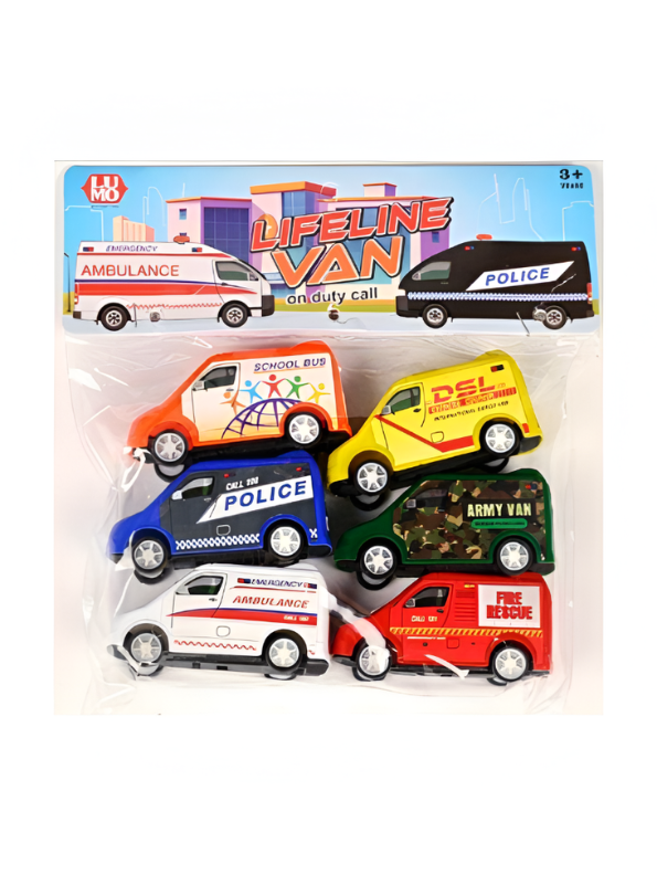 6 Pack Pull-Back Mini Emergency & Service Vehicles Toy Car Set LMI8693.