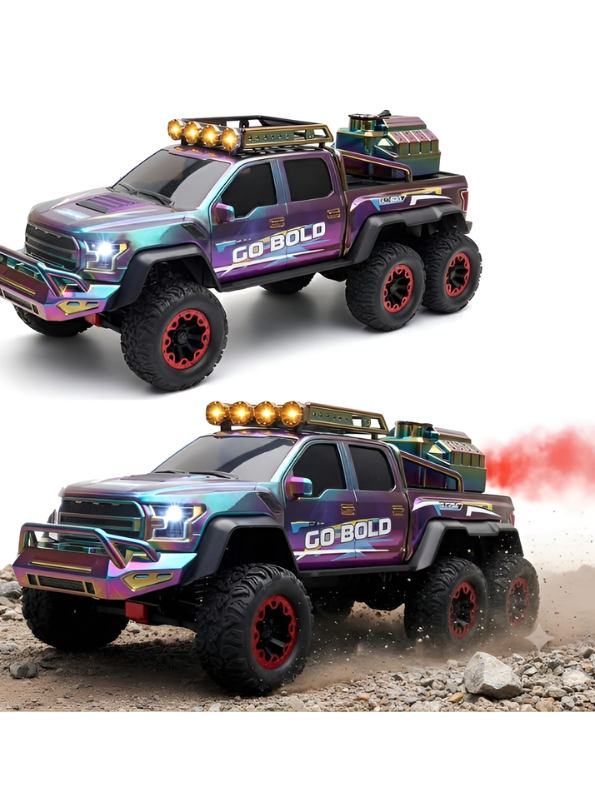 6x6 Metallic RC Off-Road Monster Truck with Smoke Spray & LED Lights MD114