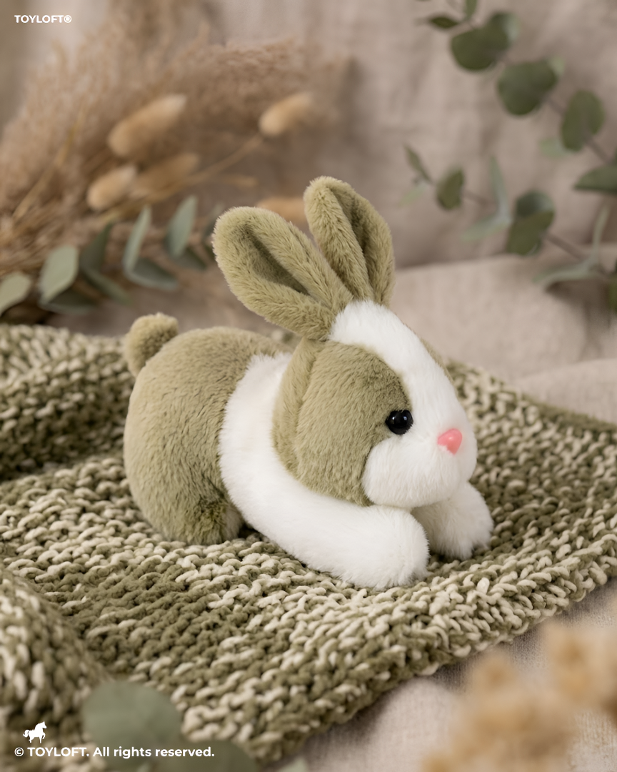 7-Inch Cute Plush Bunny Stuffed Animal – Soft Green and White Rabbit Toy ST14742