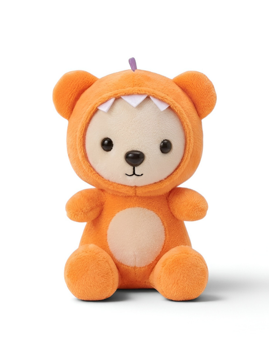 7-Inch Orange Bear Stuffed Animal Plush Toy with Dinosaur Hood ST14739