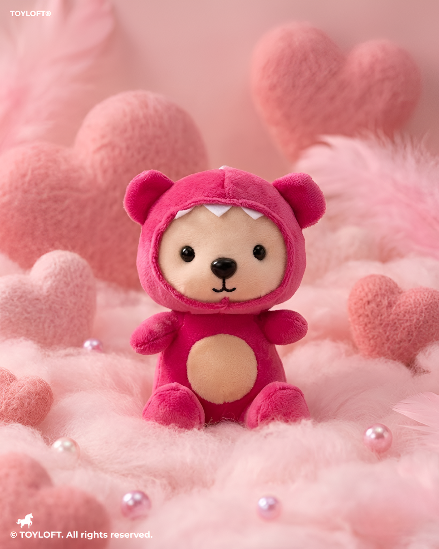 7-Inch Pink Bear Stuffed Animal Plush Toy with Dinosaur Hood ST14739