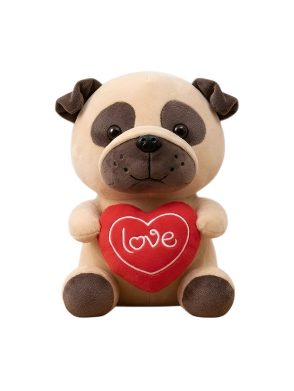 8-Inch Cute Pug Plush Toy – Sitting Puppy Stuffed Animal with Heart ST15760.