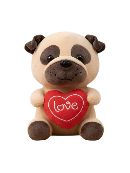 8-Inch Cute Pug Plush Toy – Sitting Puppy Stuffed Animal with Heart ST15760.