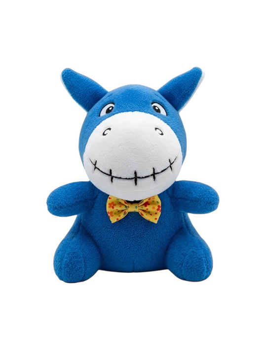 8-Inch Donkey Plush Stuffed Animal with Stitched Smile and Polka Dot Bow Tie Blue ST11613.