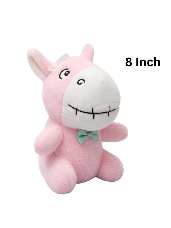 8-Inch Donkey Plush Stuffed Animal with Stitched Smile and Polka Dot Bow Tie Pink ST11613.