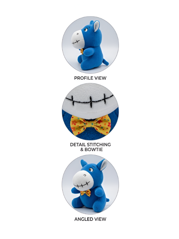 8-Inch Donkey Plush Stuffed Animal with Stitched Smile and Polka Dot Bow Tie Blue ST11613.