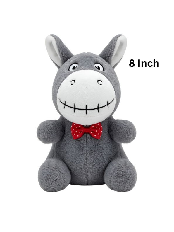 8-Inch Donkey Plush Stuffed Animal with Stitched Smile and Polka Dot Bow Tie ST11613.