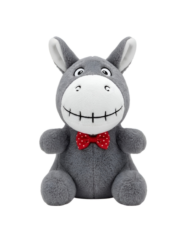 8-Inch Donkey Plush Stuffed Animal with Stitched Smile and Polka Dot Bow Tie ST11613.