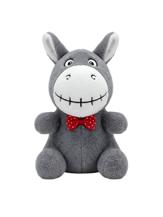 8-Inch Donkey Plush Stuffed Animal with Stitched Smile and Polka Dot Bow Tie ST11613.