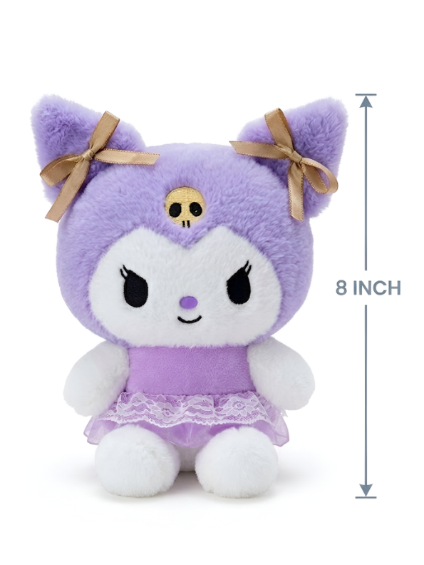 8-Inch Kuromi Plush Toy – Cute Lavender Ballerina Stuffed Animal with Gold Bows and Lace Tutu ST13979