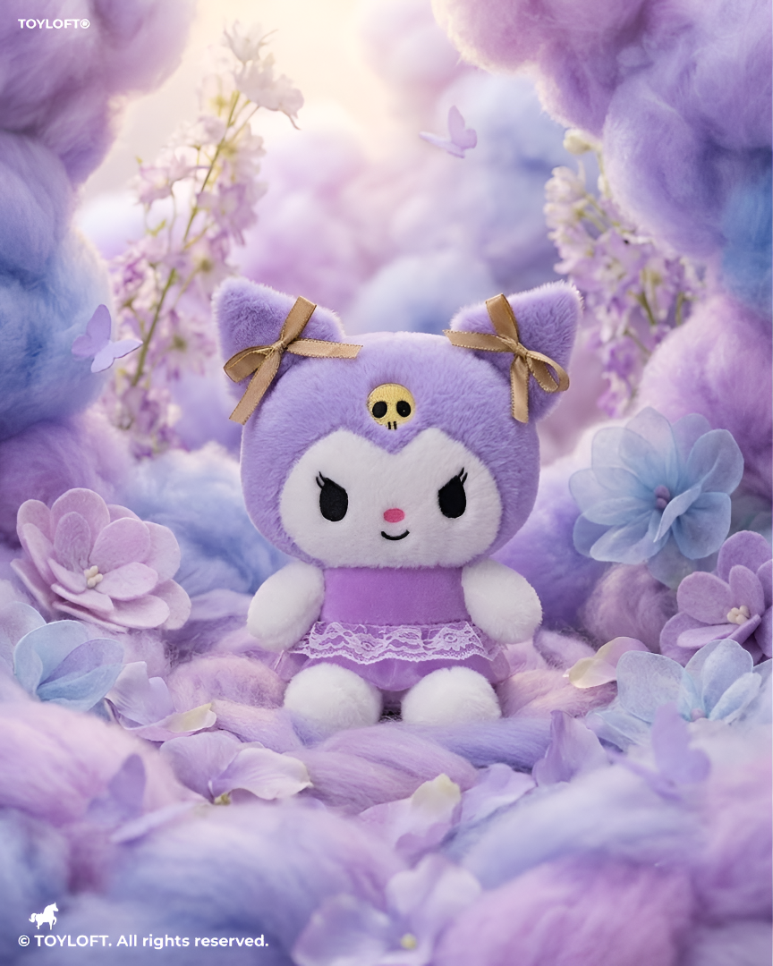 8-Inch Kuromi Plush Toy – Cute Lavender Ballerina Stuffed Animal with Gold Bows and Lace Tutu ST13979