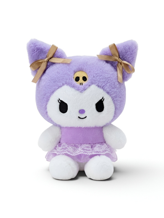 8-Inch Kuromi Plush Toy – Cute Lavender Ballerina Stuffed Animal with Gold Bows and Lace Tutu ST13979