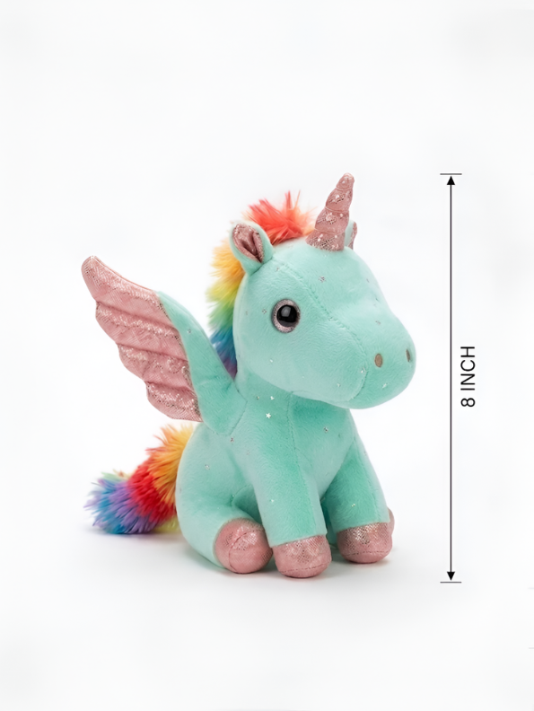 8-Inch Mint Green Rainbow Unicorn Plush Toy with Pink Wings ST11550