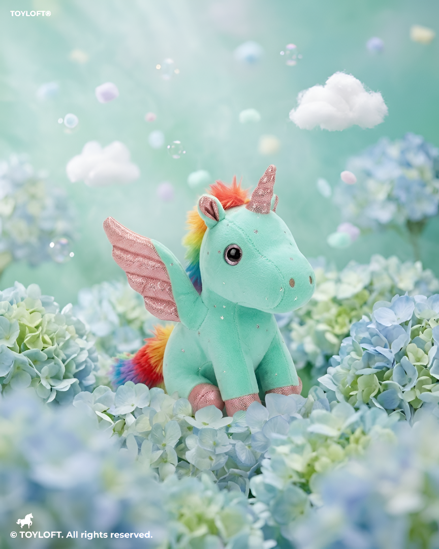 8-Inch Mint Green Rainbow Unicorn Plush Toy with Pink Wings ST11550