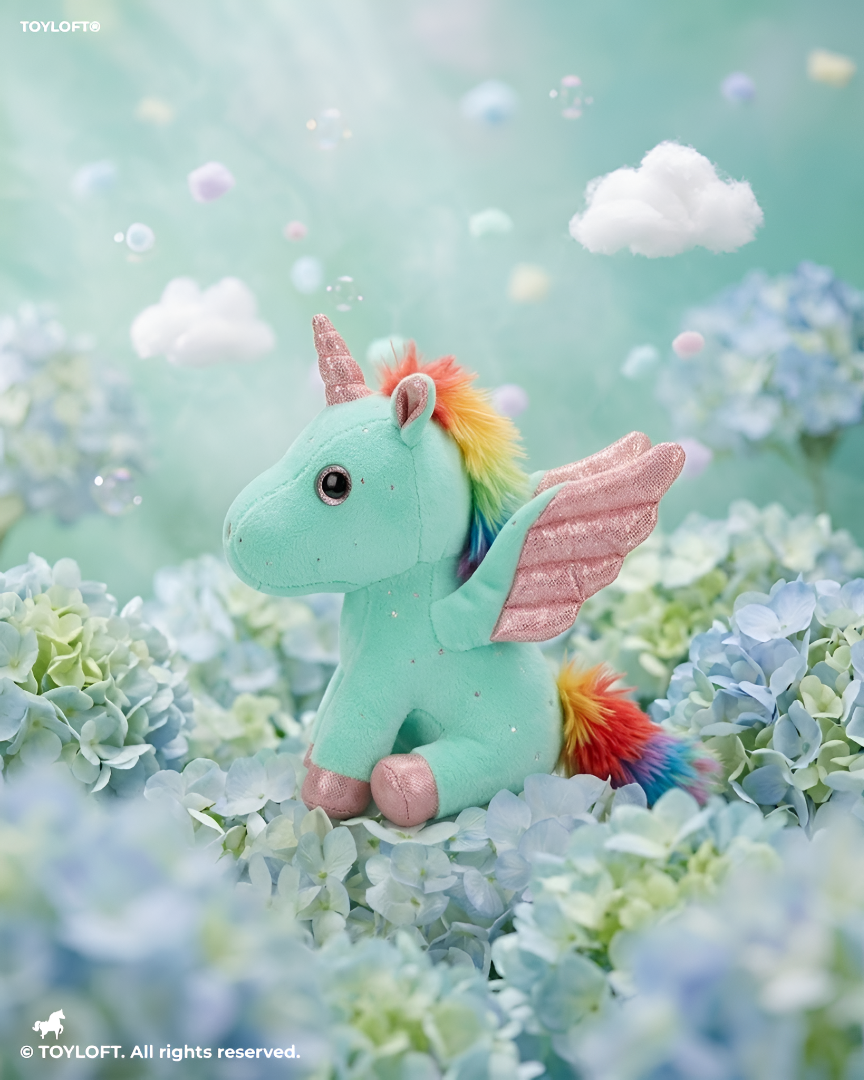 8-Inch Mint Green Rainbow Unicorn Plush Toy with Pink Wings ST11550