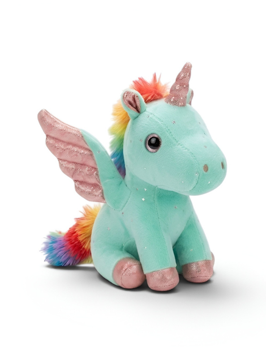 8-Inch Mint Green Rainbow Unicorn Plush Toy with Pink Wings ST11550