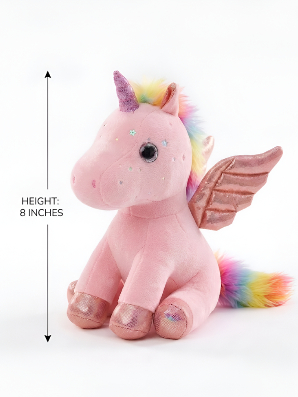 8-Inch Pink Rainbow Unicorn Plush Toy with Pink Wings ST11550