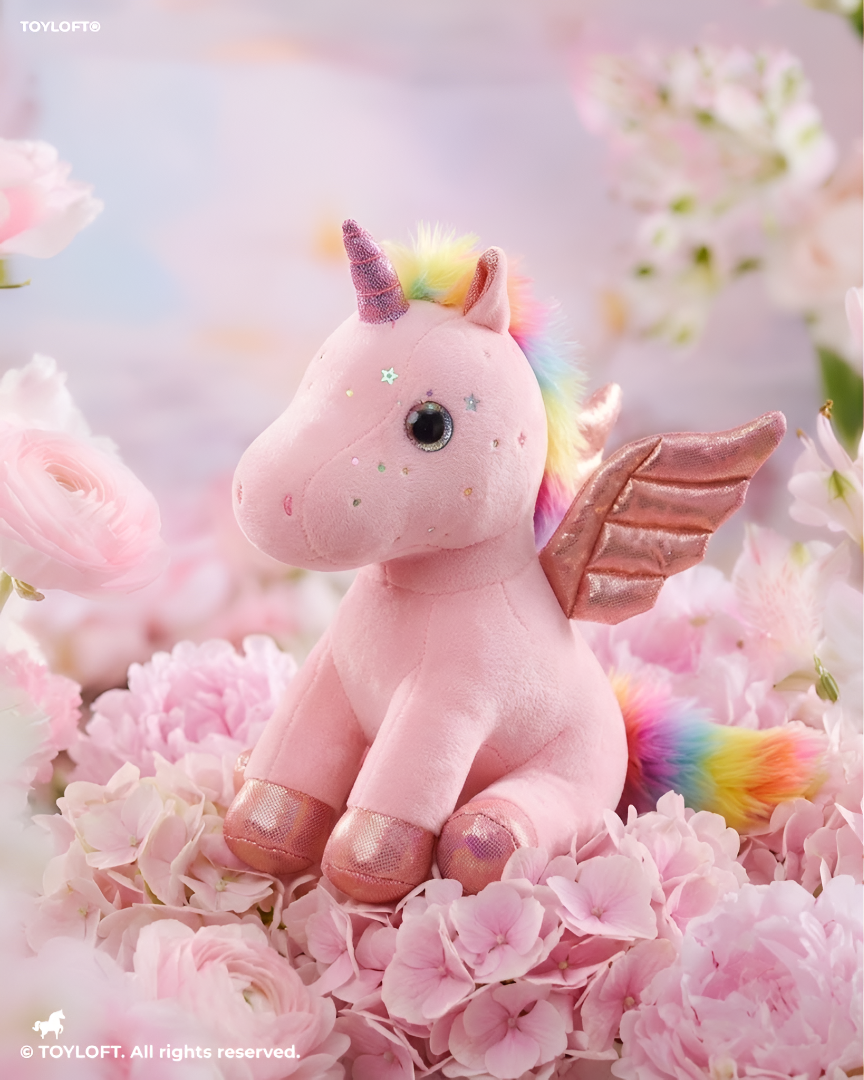 8-Inch Pink Rainbow Unicorn Plush Toy with Pink Wings ST11550