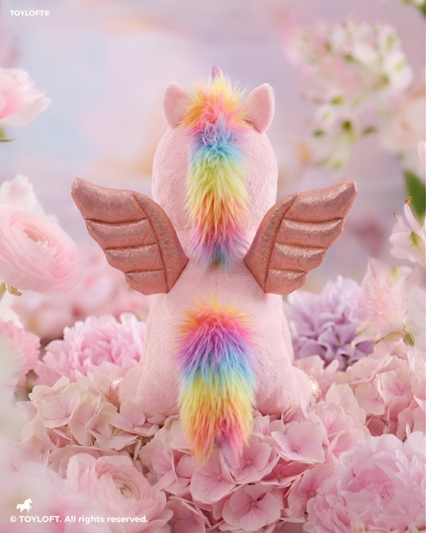 8-Inch Pink Rainbow Unicorn Plush Toy with Pink Wings ST11550