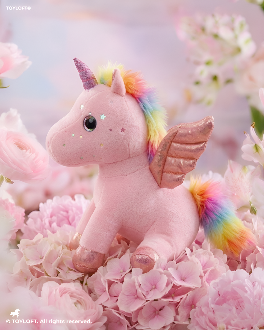 8-Inch Pink Rainbow Unicorn Plush Toy with Pink Wings ST11550