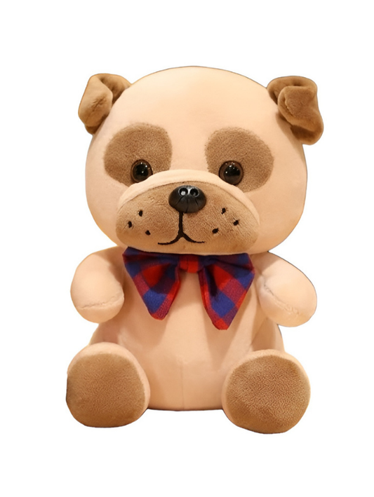 8-Inch Pug Plush Toy – Cute Stuffed Dog with Blue & Red Plaid Bowtie ST15760.
