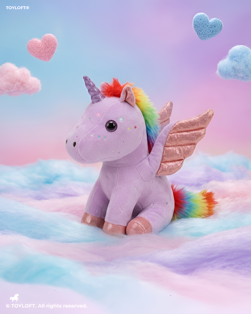 8-Inch Purple Rainbow Unicorn Plush Toy with Pink Wings ST11550