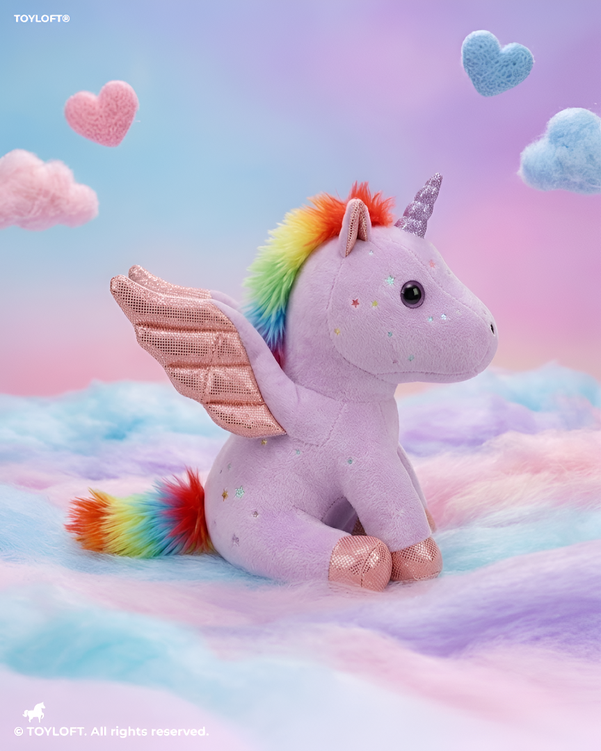 8-Inch Purple Rainbow Unicorn Plush Toy with Pink Wings ST11550