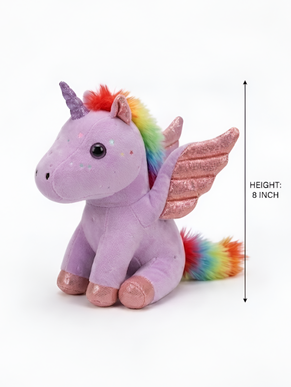 8-Inch Purple Rainbow Unicorn Plush Toy with Pink Wings ST11550