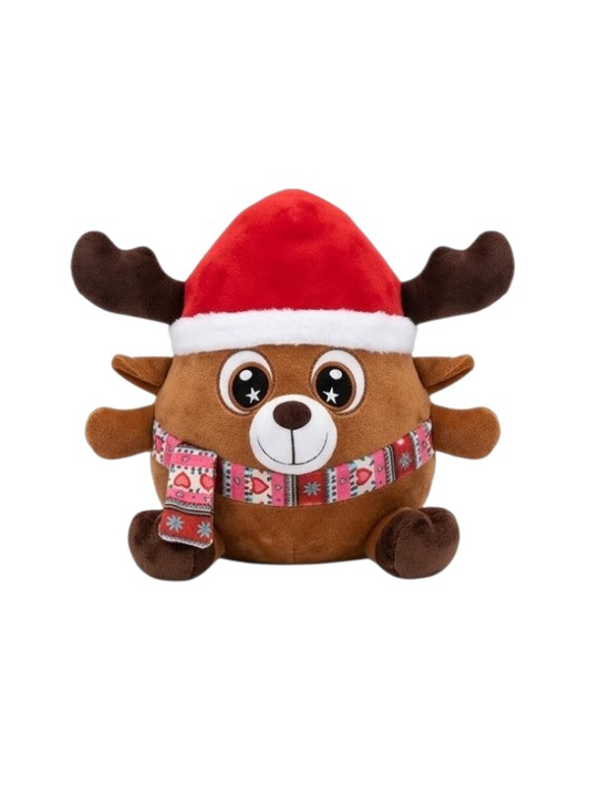 8-Inch Reindeer Plush Stuffed Animal – Soft Christmas Toy with Santa Hat & Scarf ST16032.,
